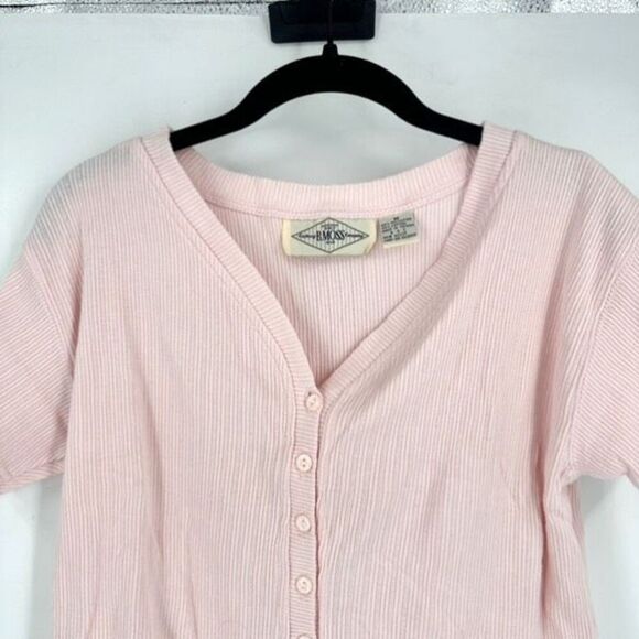 Y2K B. Moss Ribbed Henley Lettuce Trim Crop Shirt Pink & Blue Medium Baby Tee - Picture 3 of 16